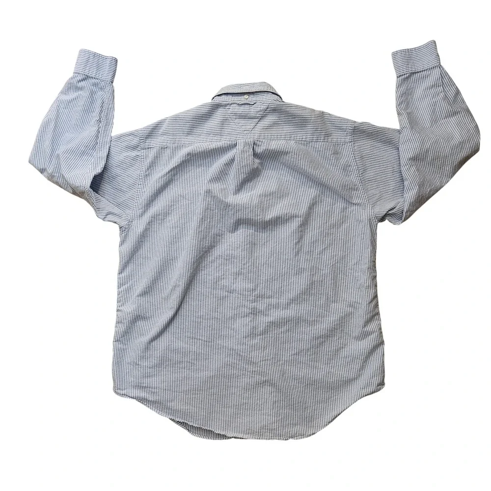 Tommy Hilfiger Men's Blue White Striped Button Down Shirt‎ L Vintage  Y2K - Picture 4 of 8